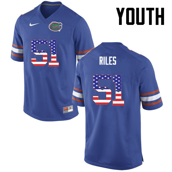Youth Florida Gators #51 Antonio Riles College Football USA Flag Fashion Jerseys-Blue - Click Image to Close